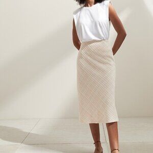 Banana Republic Sz S Cream Tweed Knit Pencil Skirt Midi Classic Preppy Office